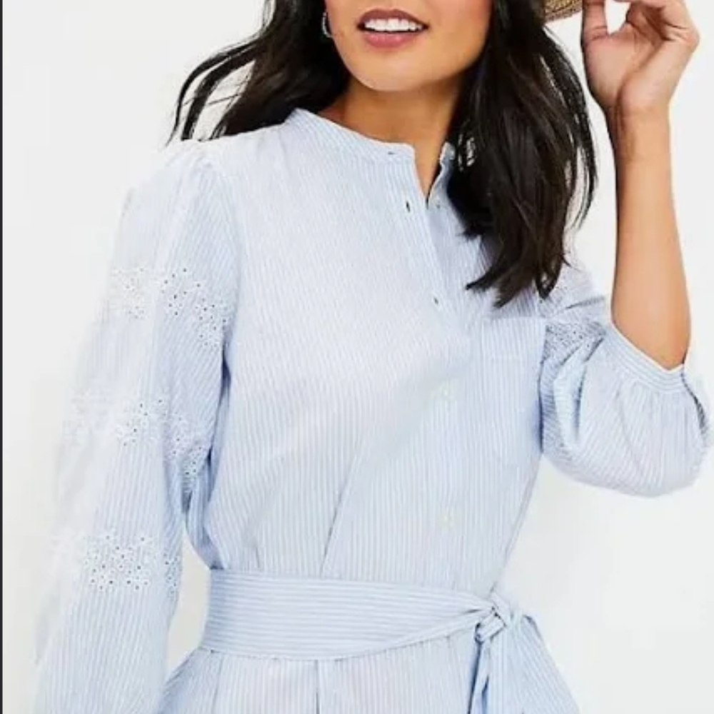 Loft]Women's Light Blue Striped Dress